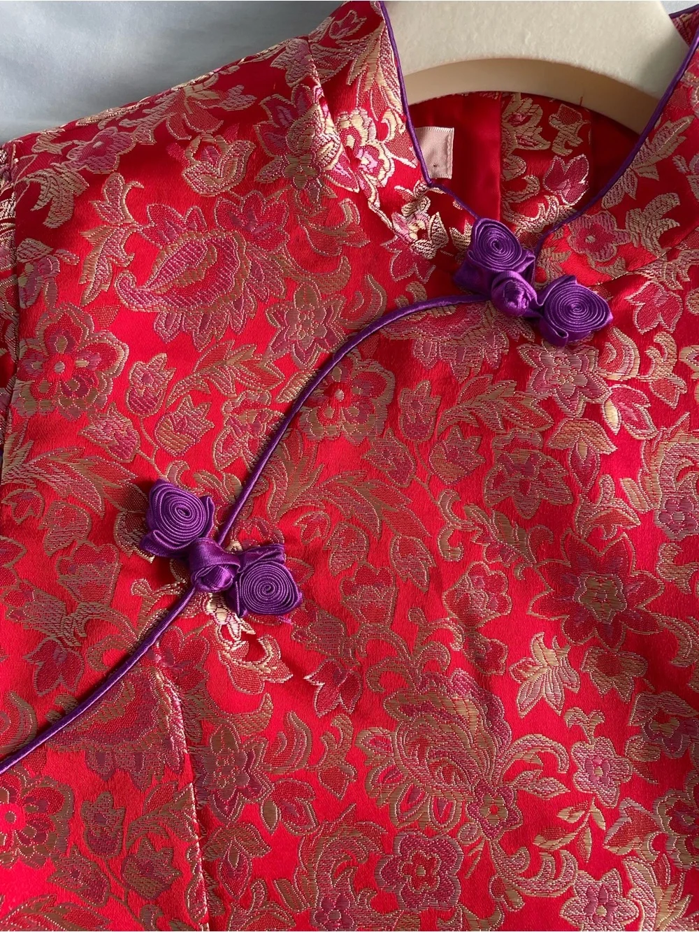 Traditional Red Floral Embroidered Girls' Qipao Dress